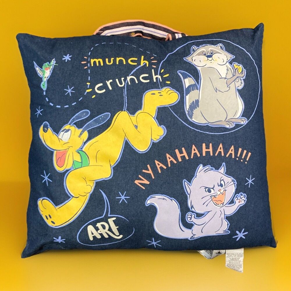 Disney Parks Critter Choas Travel Pillow Cushion Meeko Flit Pluto 26" x 26"